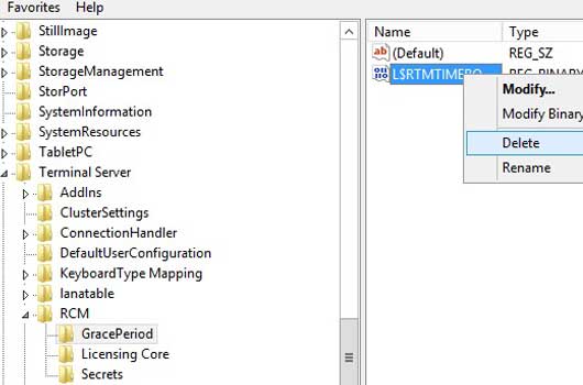 Сброс тестового периода для терминального сервера Windows